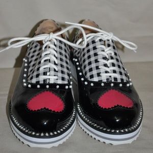 Betsey Johnson Black Checkered Platform Oxfords